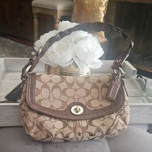 Coach Brown and Tan Signature Shoulder Bag